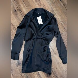 ZARA Black long sleeve collar dress size SMALL